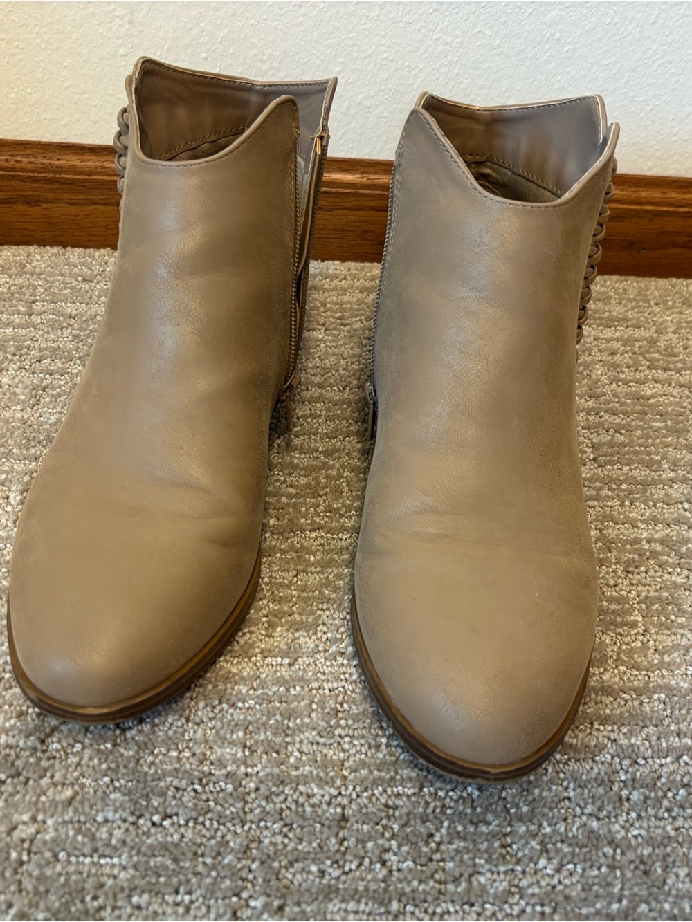 Mia Shoes Taupe Sculpted Back Ankle Heeled Booties